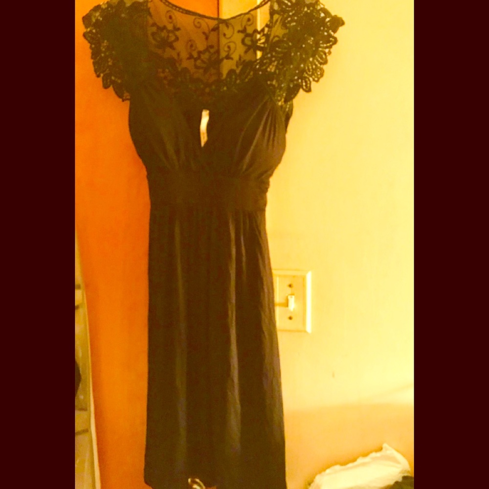 Charming Black Lace Top Belted Dress